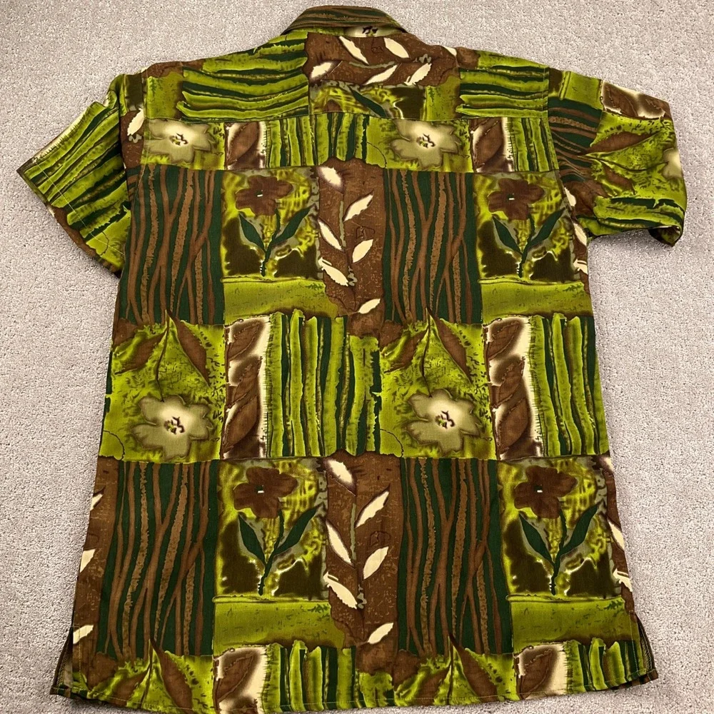 VIRGOLA Uomo Shirt Mens Mediun Green‎ Brown Abstract Statement Party Resortwear